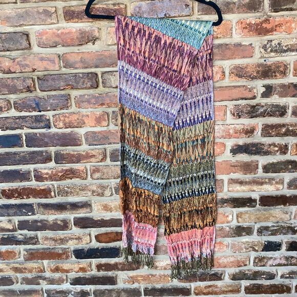 Women's Multicolored Printed Fringed Rectangle Scarf - Picture 1 of 5